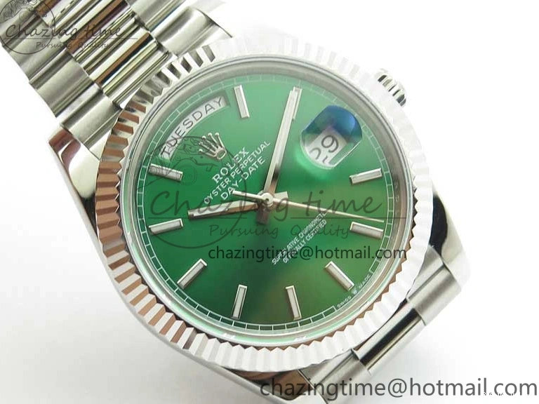 0114 Affordable Day-Date 40mm 228239 BP New Dial Version 904 SS Green Stick Markers Dial on SS President Bracelet A 2817